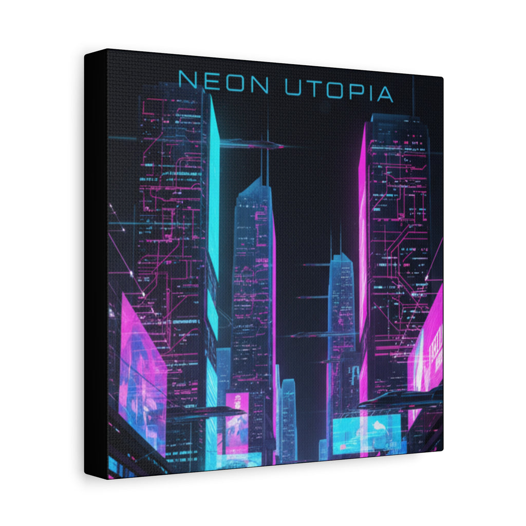Neon Utopia Cyberpunk Cityscape, Matte Canvas