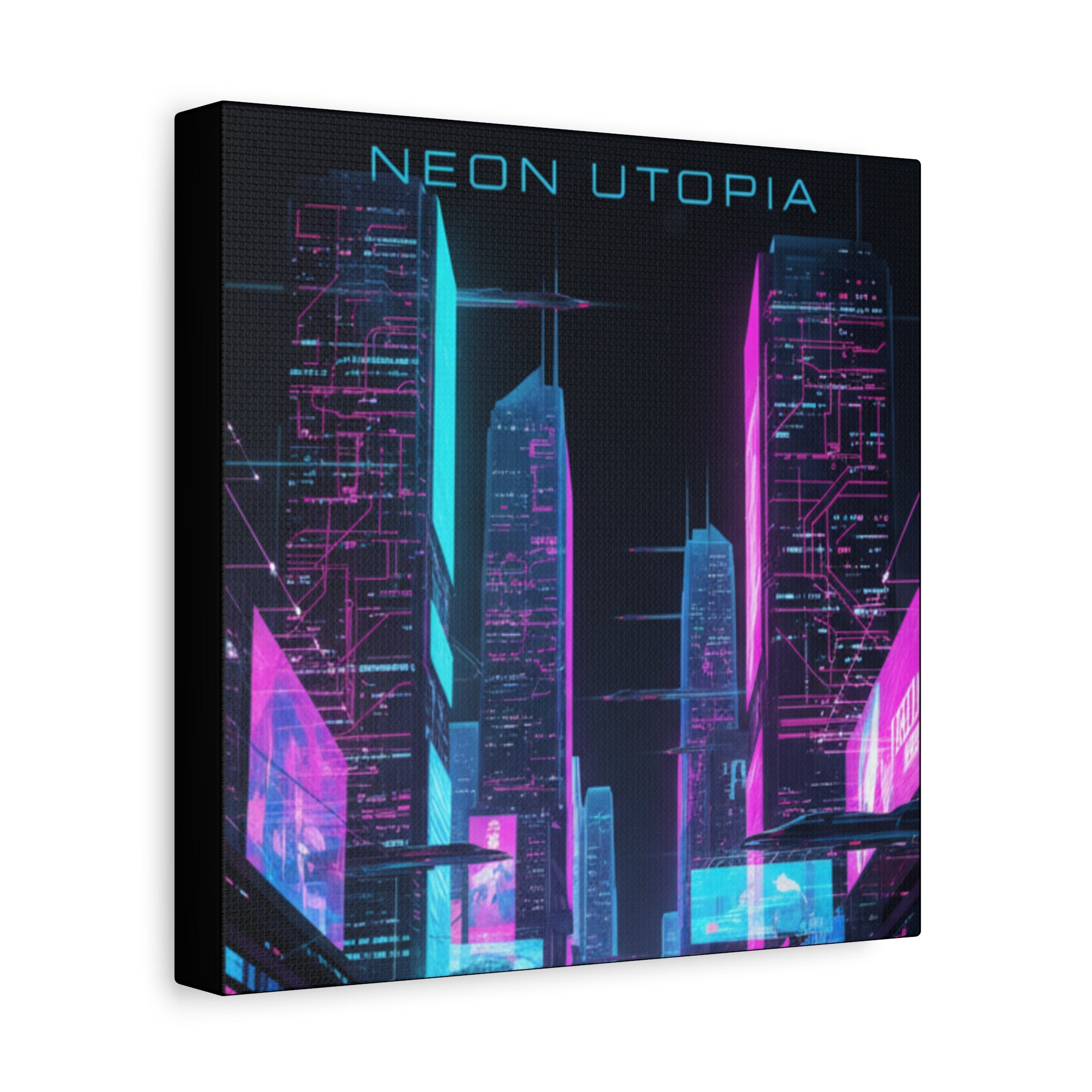 Neon Utopia Cyberpunk Cityscape, Matte Canvas