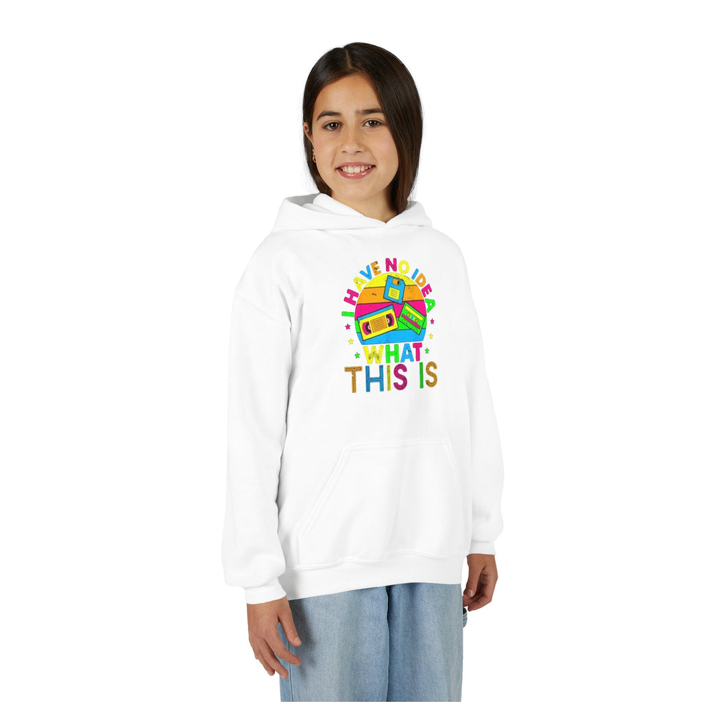 Youth Hoodie — Colorful Retro Cassette 'I Have No Idea What This Is' Graphic