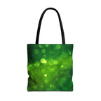 Green Bokeh Tote Bag — Sparkling Nature-Inspired All-Over Print Tote