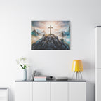 Cross on Mountain Matte Canvas Wall Art — Christian Inspirational Landscape