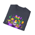 Mardi Gras Carnival T-Shirt — Festive Mask, Beads & Balloon Design