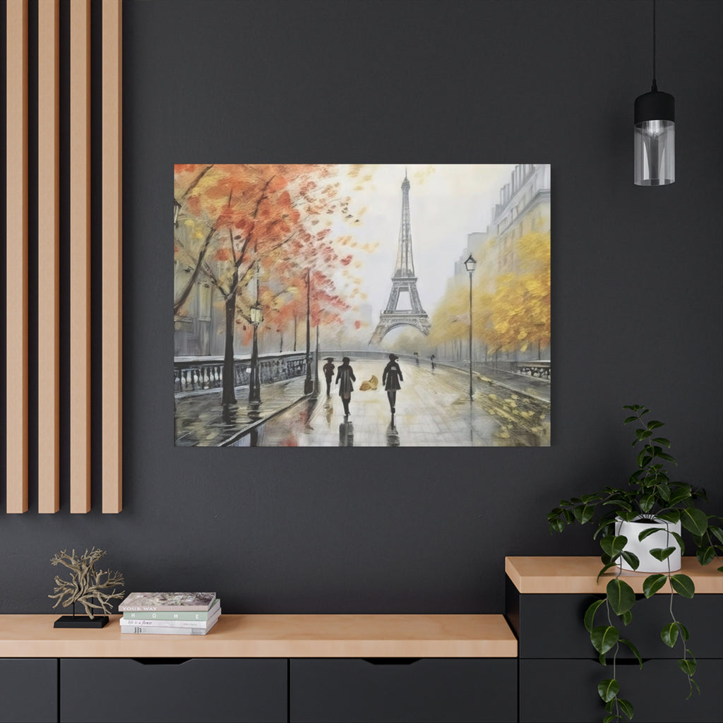 Paris Eiffel Tower Autumn Street Matte Canvas Wall Art, Stretched 1.25"