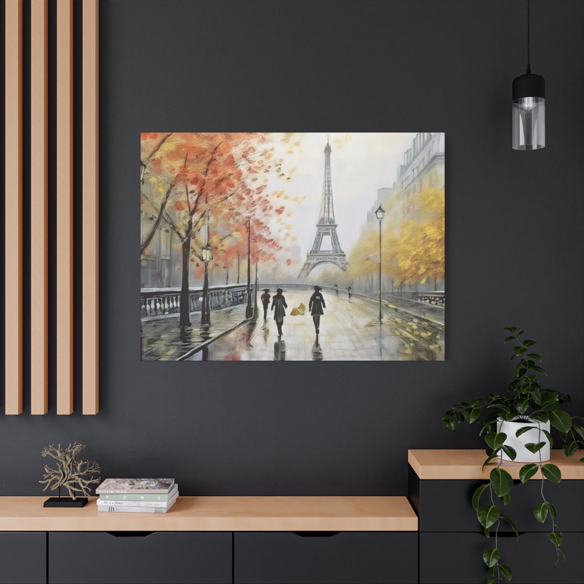 Paris Eiffel Tower Autumn Street Matte Canvas Wall Art, Stretched 1.25"