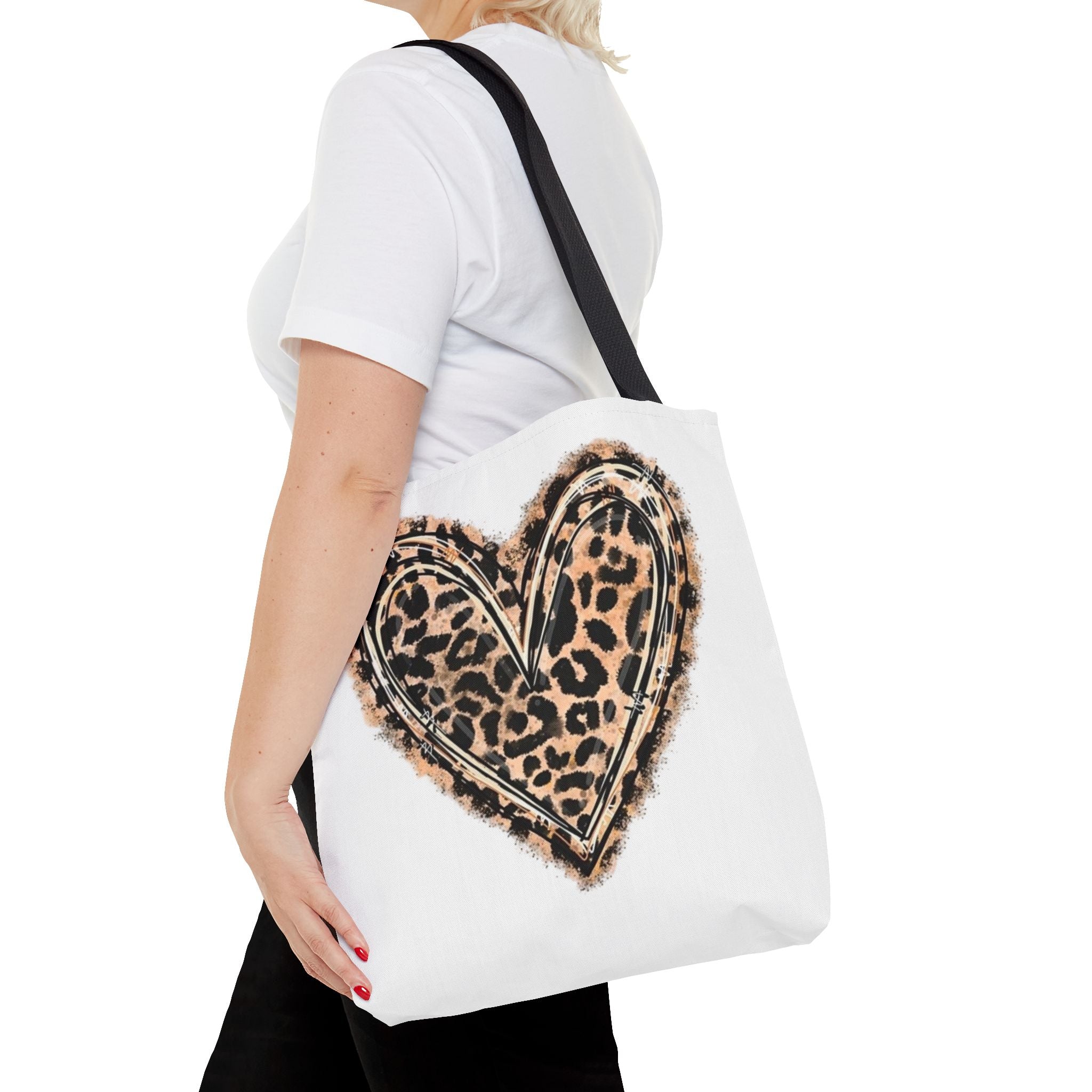 Leopard Heart Tote Bag – Animal Print Heart Canvas Tote