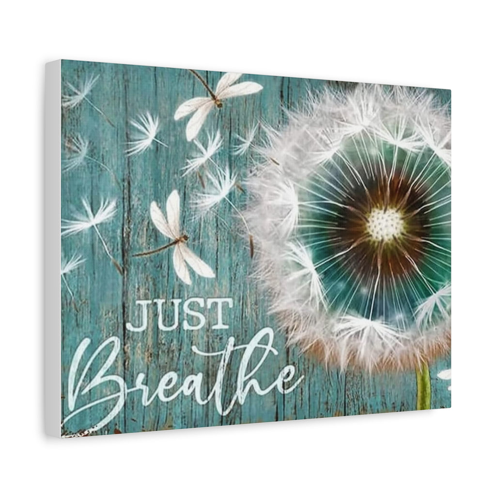 Canvas Wall Art — "Just Breathe" Dandelion Rustic Teal