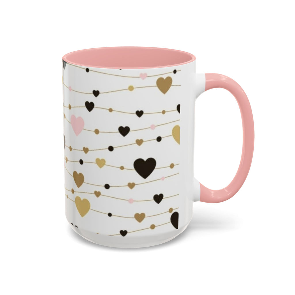 Heart Garland Accent Coffee Mug — Pink & Gold Valentine Ceramic