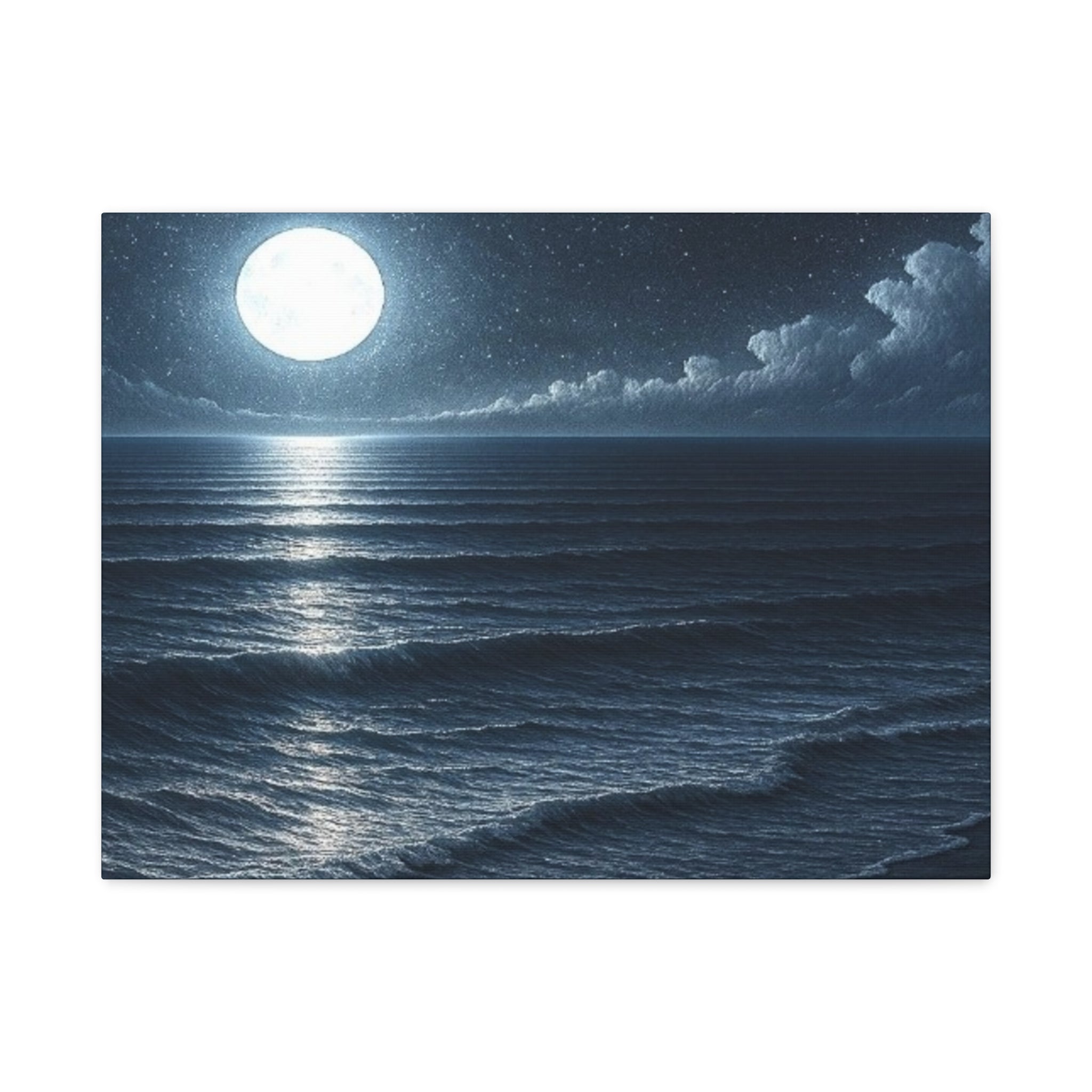 Moonlit Ocean Canvas Wall Art — Serene Night Seascape Matte Stretched Print