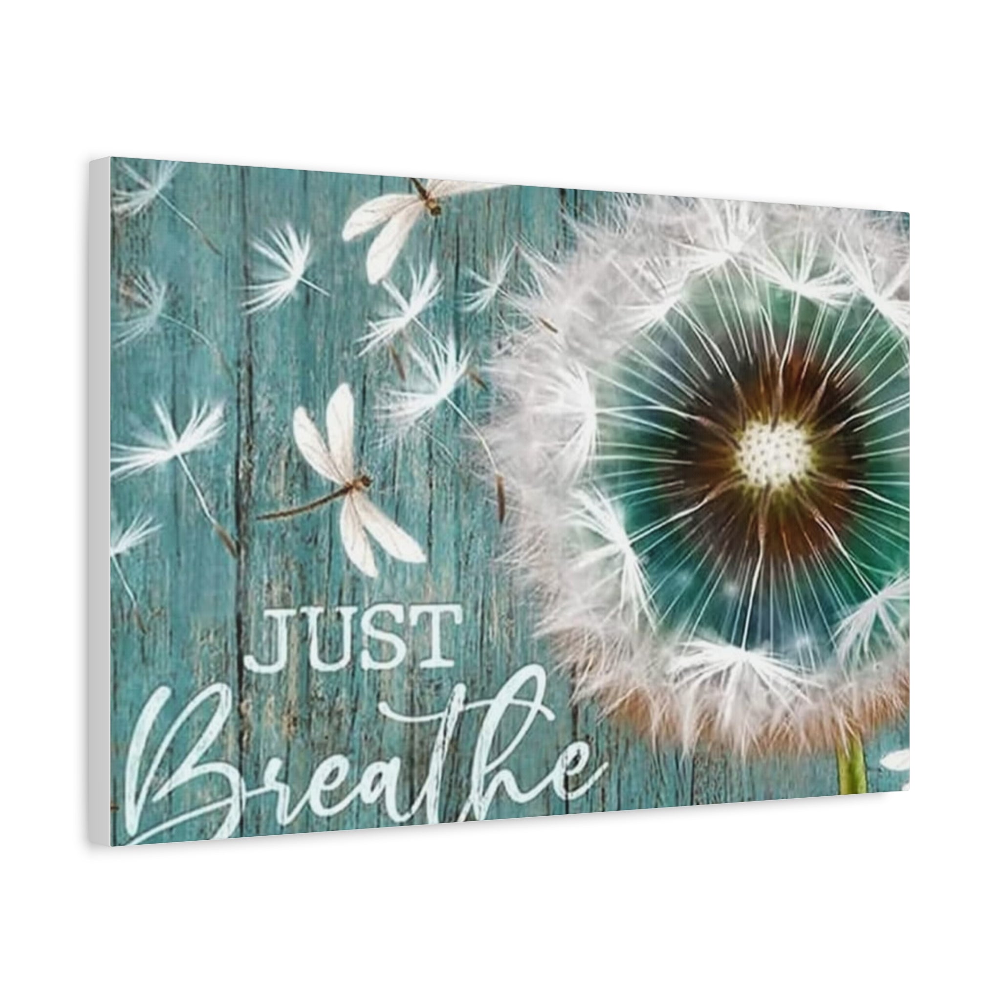 Canvas Wall Art — "Just Breathe" Dandelion Rustic Teal