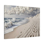Coastal Serenity Matte Canvas Wall Art — Ocean Waves & Sandy Footprints