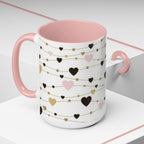 Heart Garland Accent Coffee Mug — Pink & Gold Valentine Ceramic