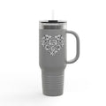 40oz Insulated Travel Mug — Silver Doodle Heart Design