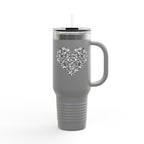 40oz Insulated Travel Mug — Silver Doodle Heart Design
