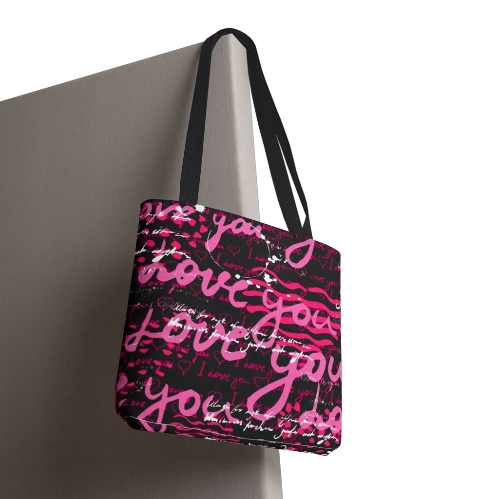 Love You Script Pattern Tote Bag – Pink Graffiti All-Over Print