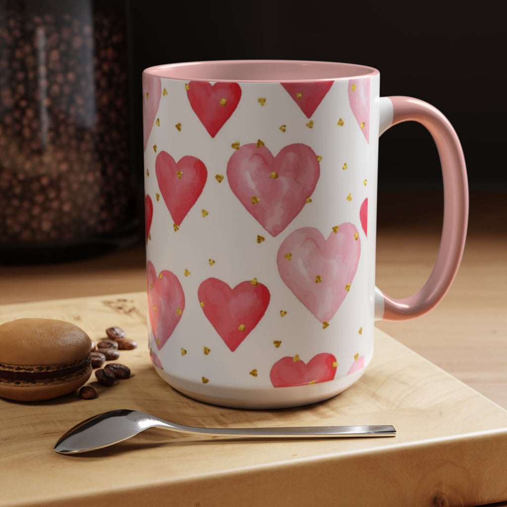 Pink Watercolor Hearts Accent Coffee Mug — Romantic Valentine’s Day Gift