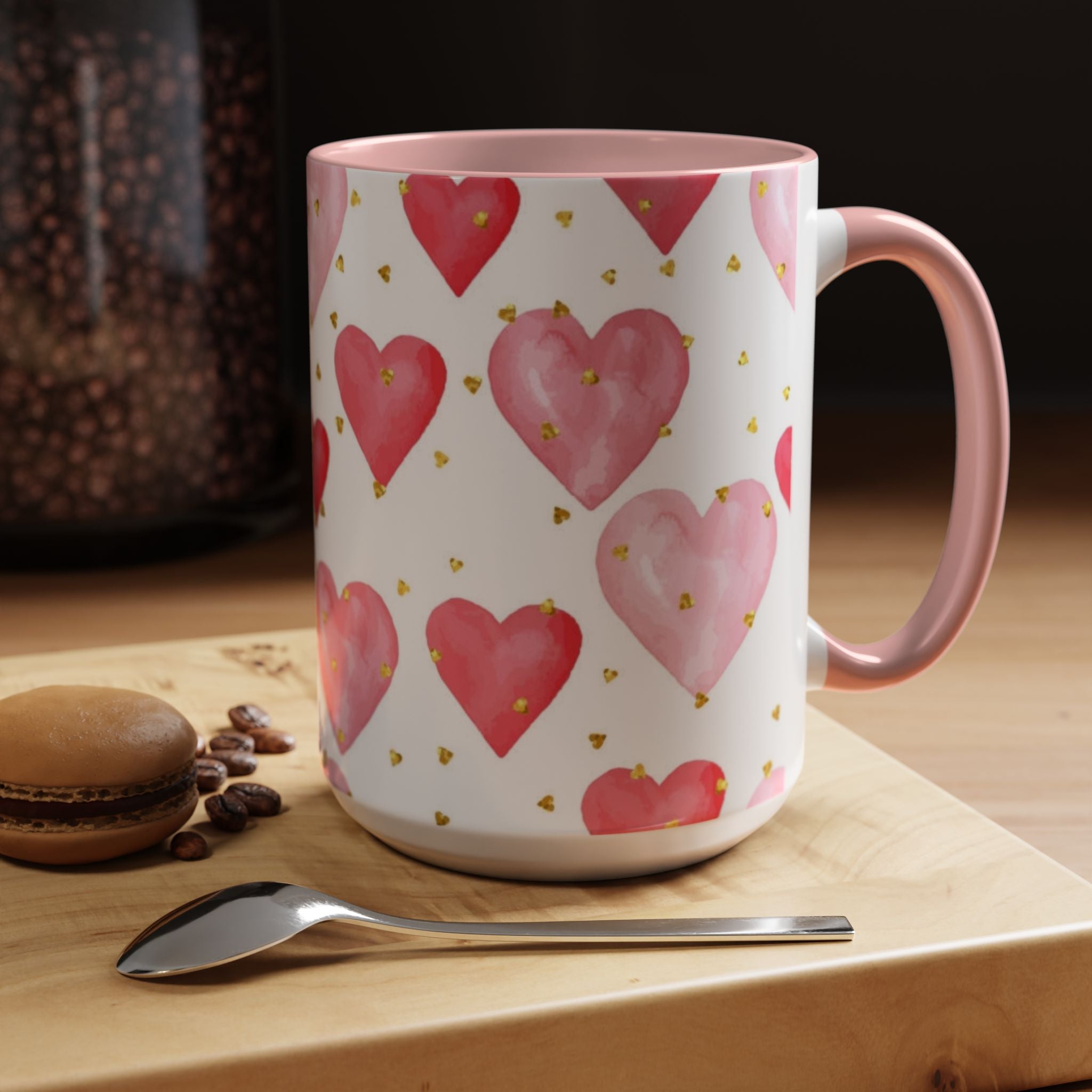 Pink Watercolor Hearts Accent Coffee Mug — Romantic Valentine’s Day Gift