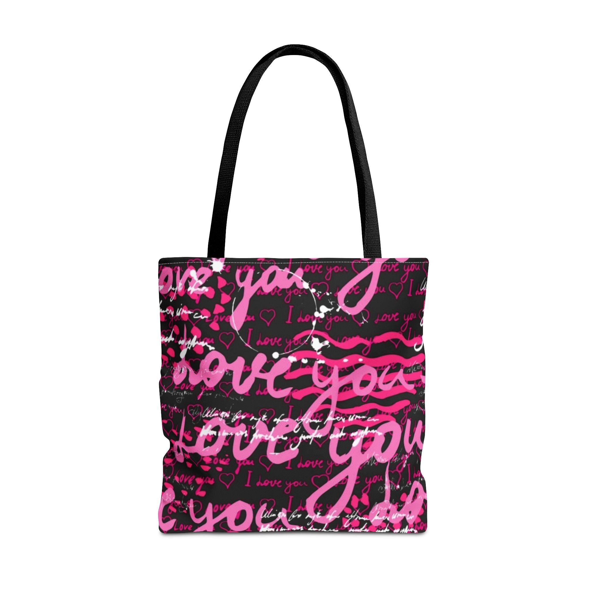 Love You Script Pattern Tote Bag – Pink Graffiti All-Over Print