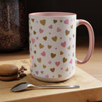 Pink & Gold Heart Accent Coffee Mug — Romantic Valentine’s Tea & Coffee Cup
