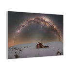 Milky Way Over Snowy Cabin — Matte Stretched Canvas Wall Art