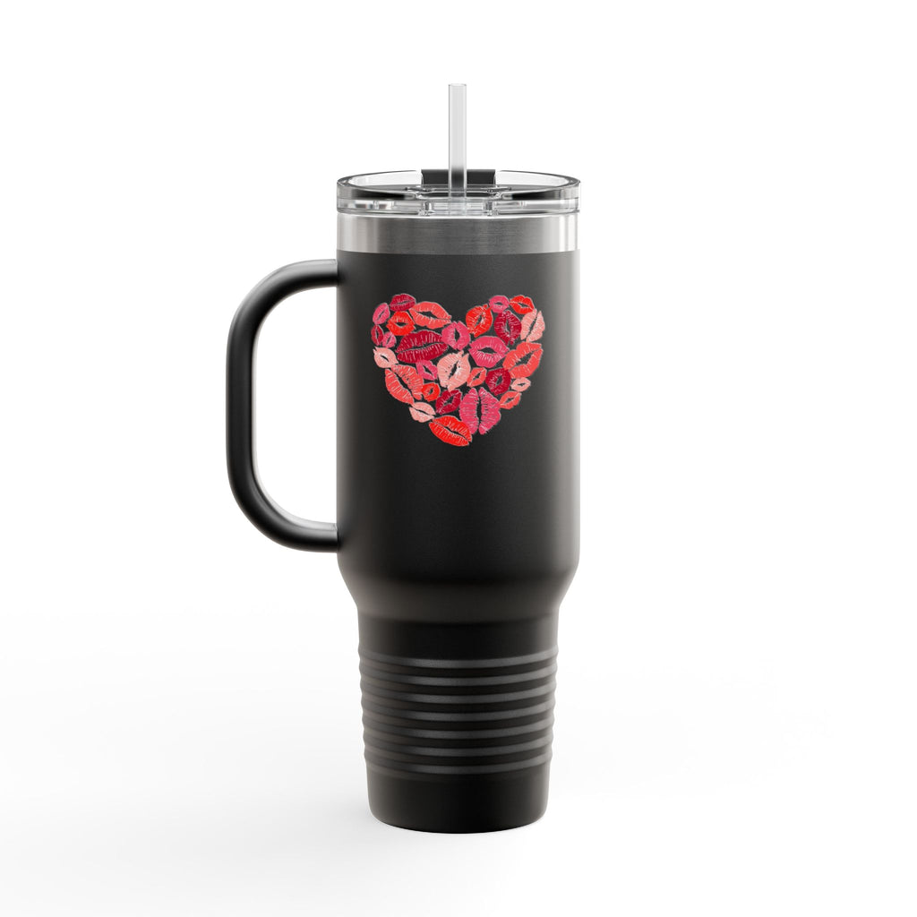 40oz Insulated Travel Mug — Pink Lipstick Kiss Heart Design