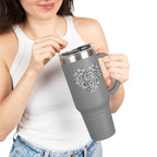 40oz Insulated Travel Mug — Silver Doodle Heart Design