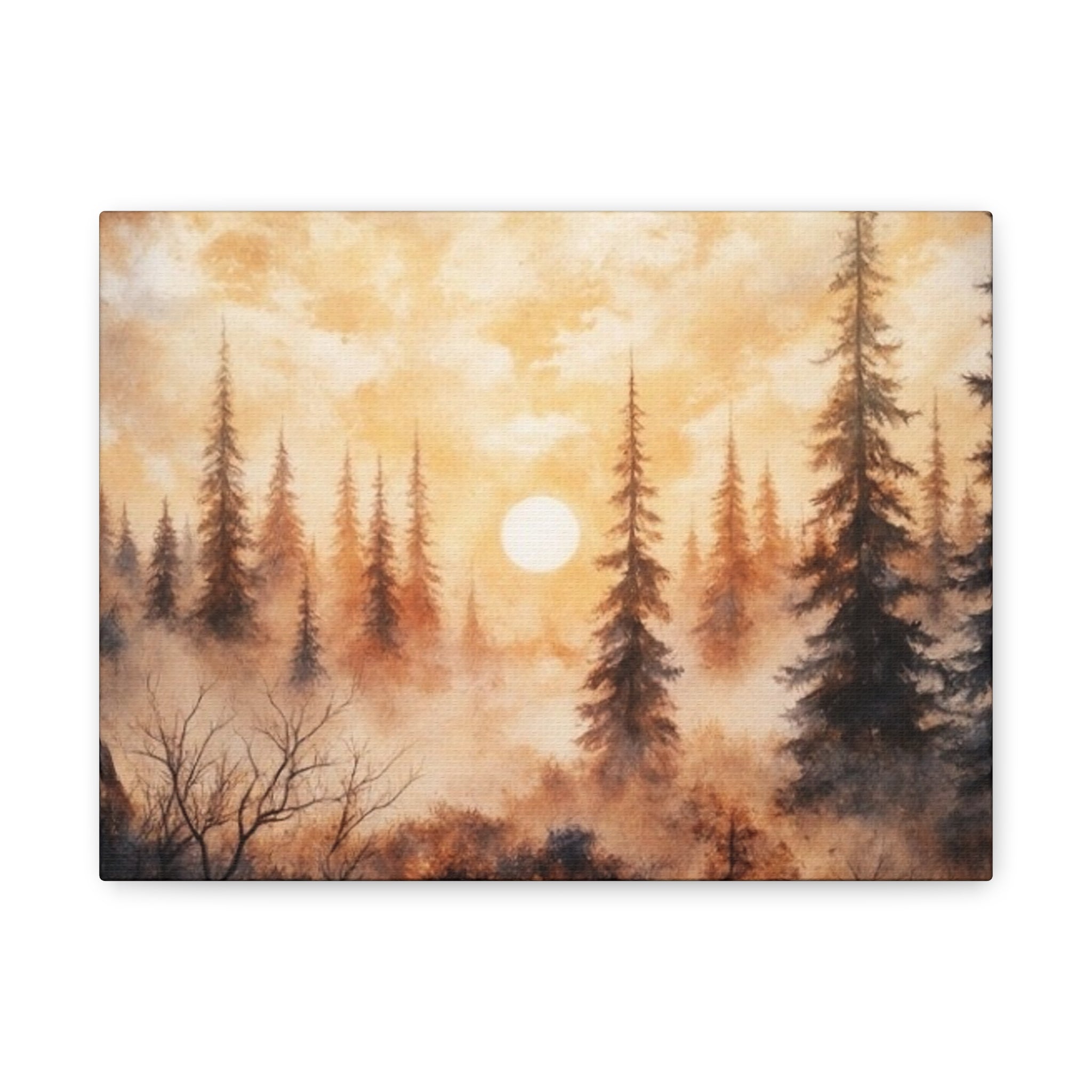 Canvas Wall Art - Misty Pine Forest Sunrise Matte Stretched Canvas