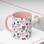 Heart Pattern Accent Coffee Mug — Pink & Navy Love Design (11/15 oz)