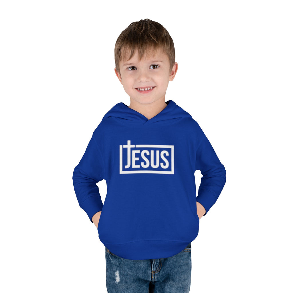 Toddler Jesus Hoodie – Kids Faith Pullover Fleece with 'JESUS' Box Logo