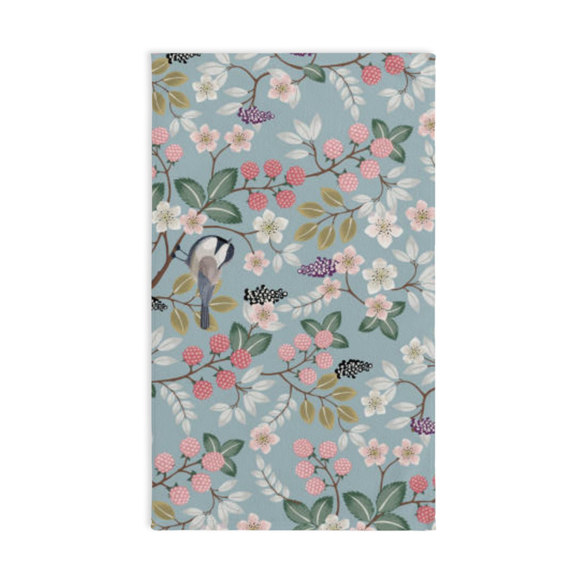Floral Songbird Hand Towel — Pastel Botanical Kitchen & Bath Decor