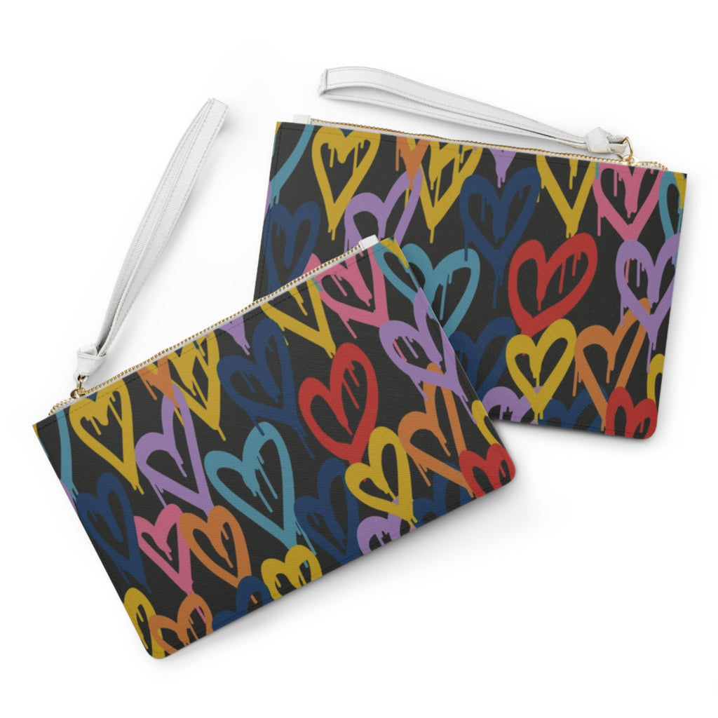 Colorful Graffiti Heart Clutch — Vibrant Rainbow Heart Wristlet Purse