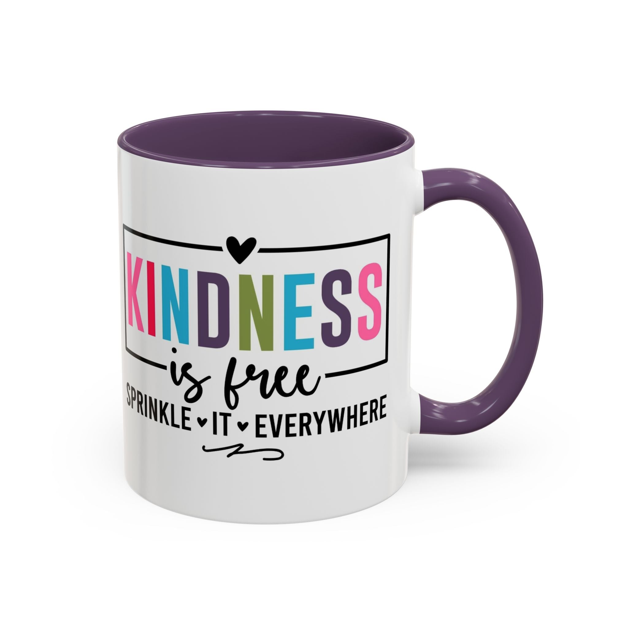 Kindness Is Free Accent Coffee Mug — Inspirational Pink Interior 11/15oz