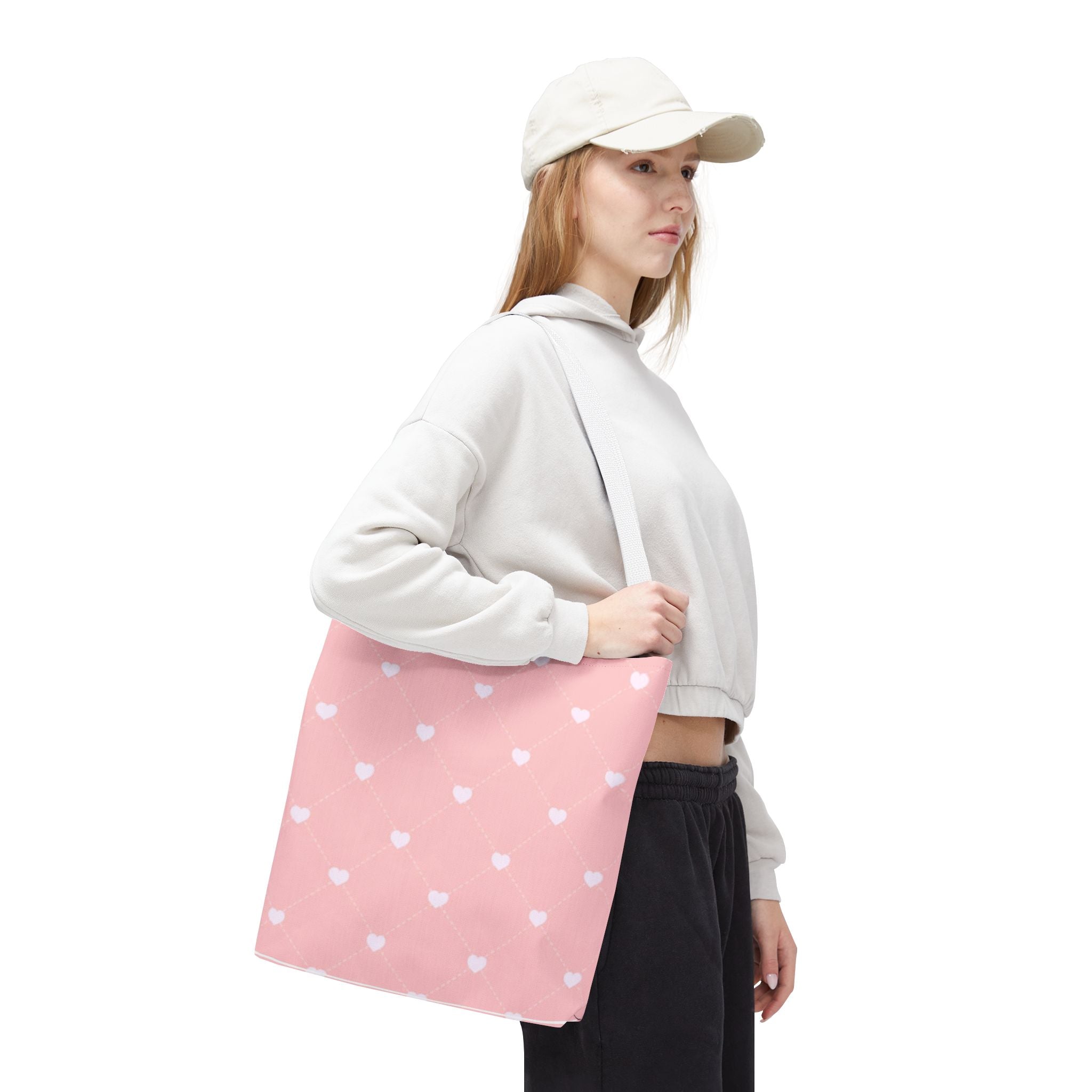 Pink Heart Pattern Tote Bag — Cute Pink AOP Shopper for Everyday Use