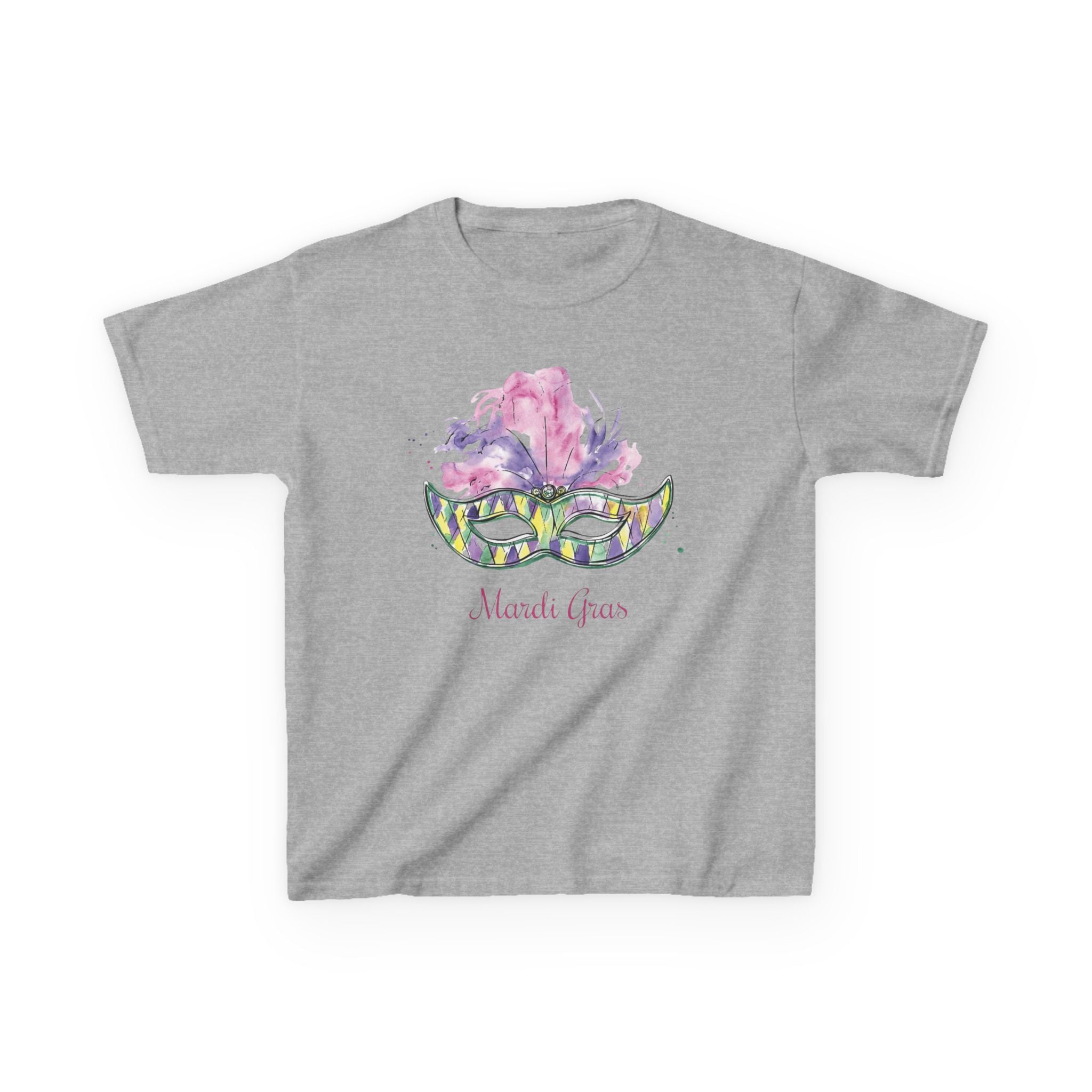 Kids T-Shirt — Watercolor Mardi Gras Mask Design