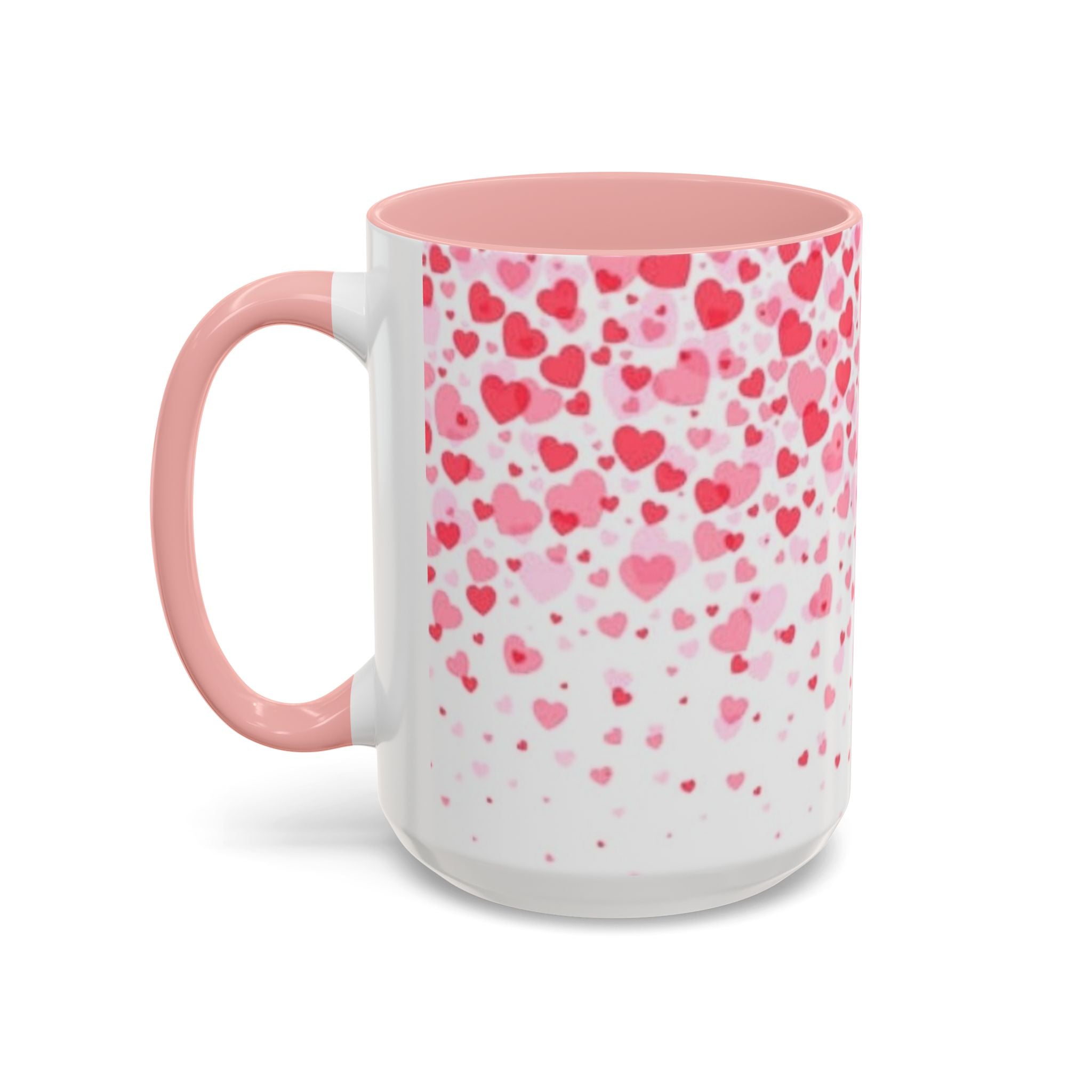 Heart Confetti Accent Coffee Mug — Pink Valentine’s Day Gift (11/15oz)
