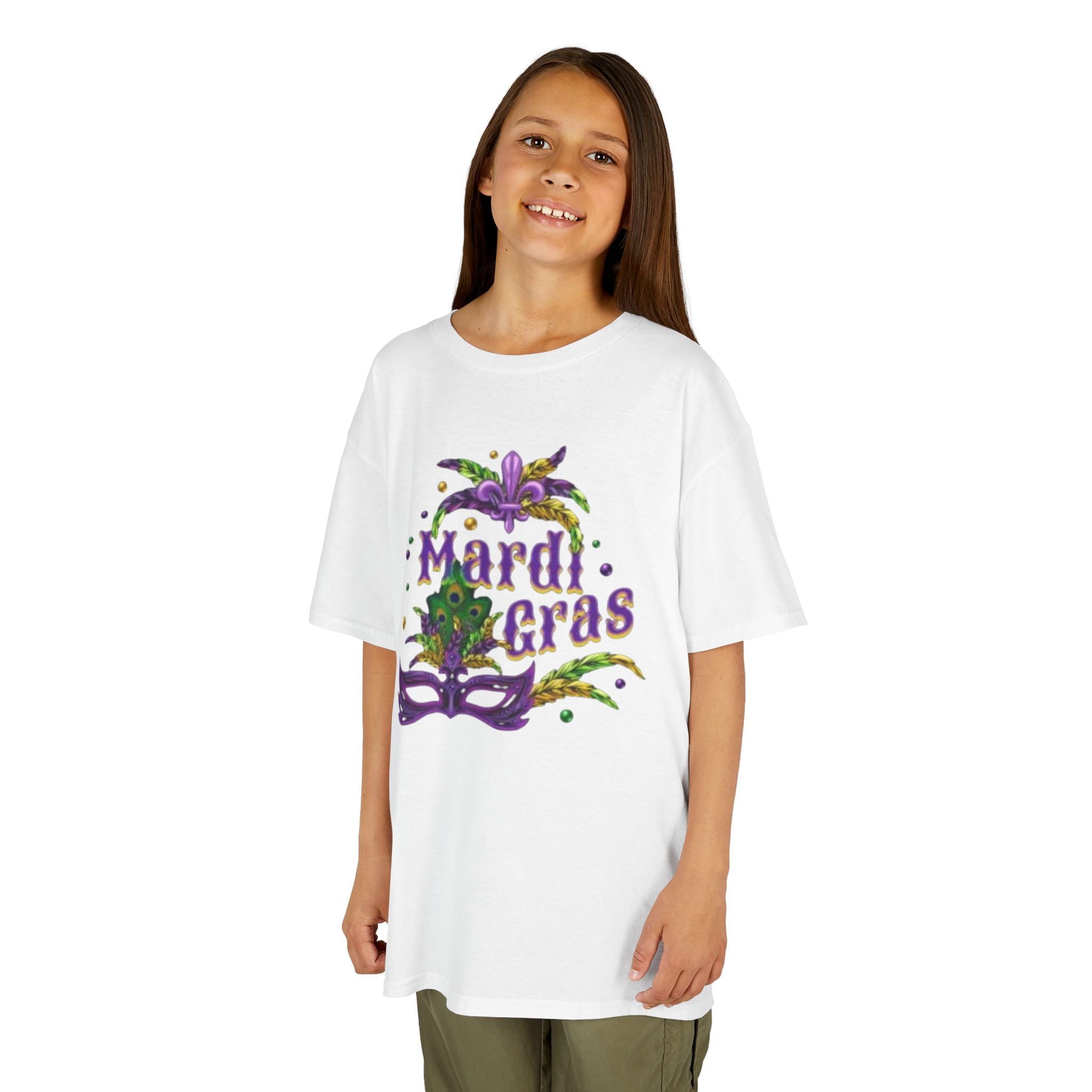 Kids Mardi Gras T-Shirt — Purple & Green Mask Design