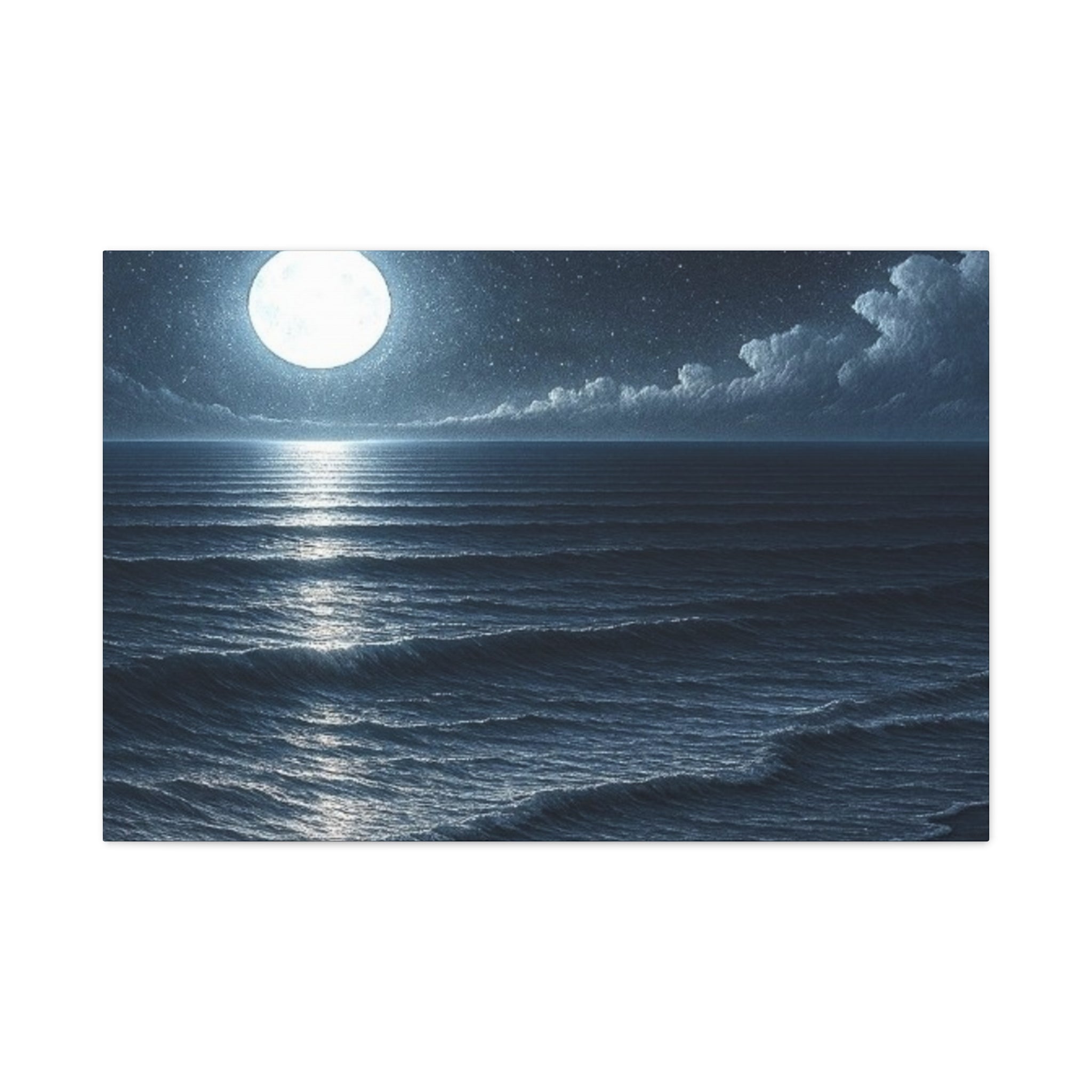 Moonlit Ocean Canvas Wall Art — Serene Night Seascape Matte Stretched Print