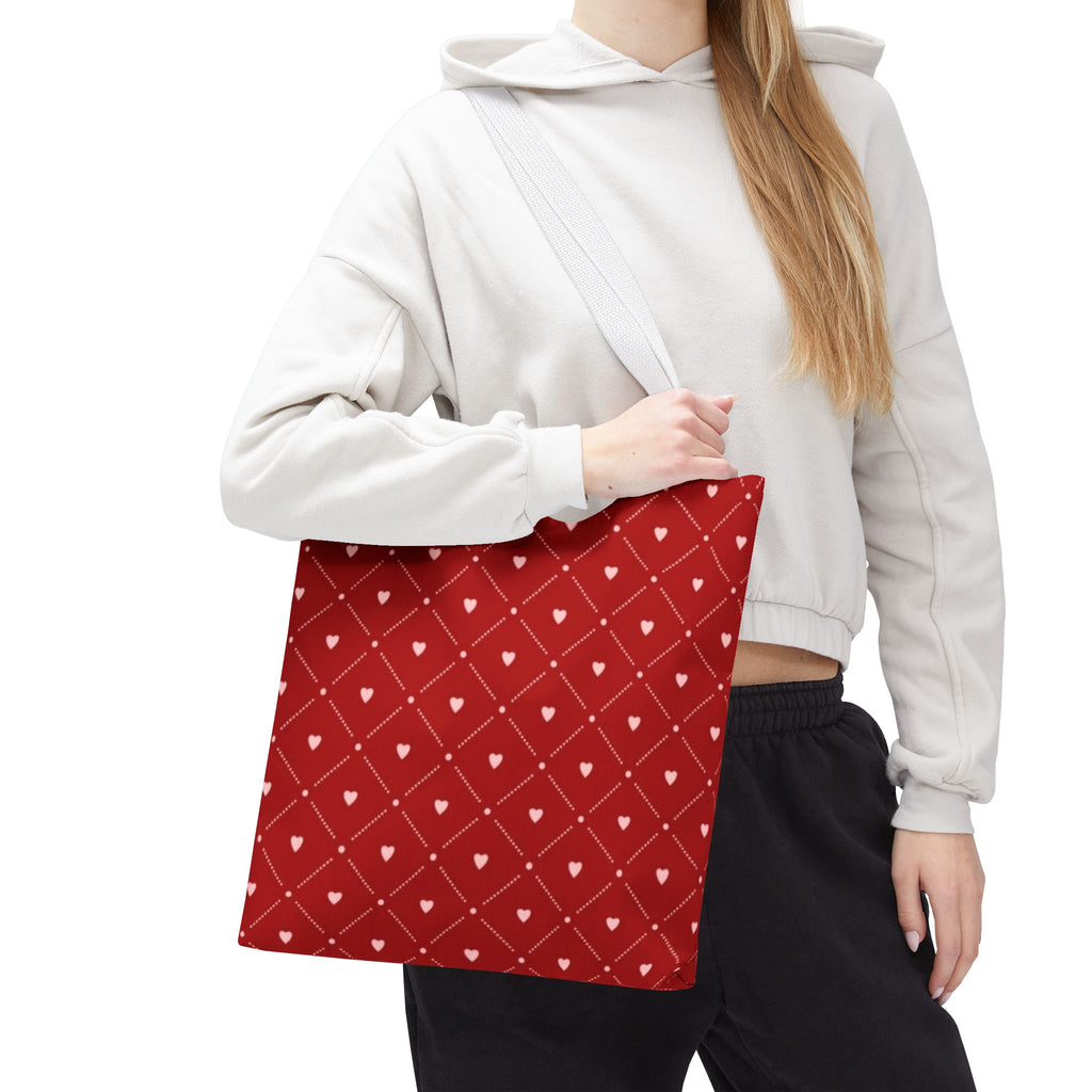 Valentine Red Diamond Heart Tote Bag — All-Over Print Canvas Shopper