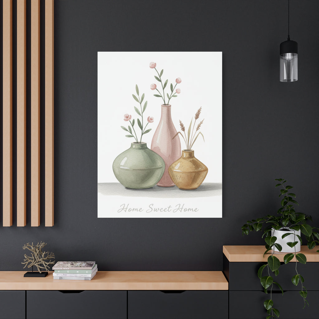 Home Sweet Home Canvas Wall Art — Pastel Vases Still Life Matte Stretched Canvas