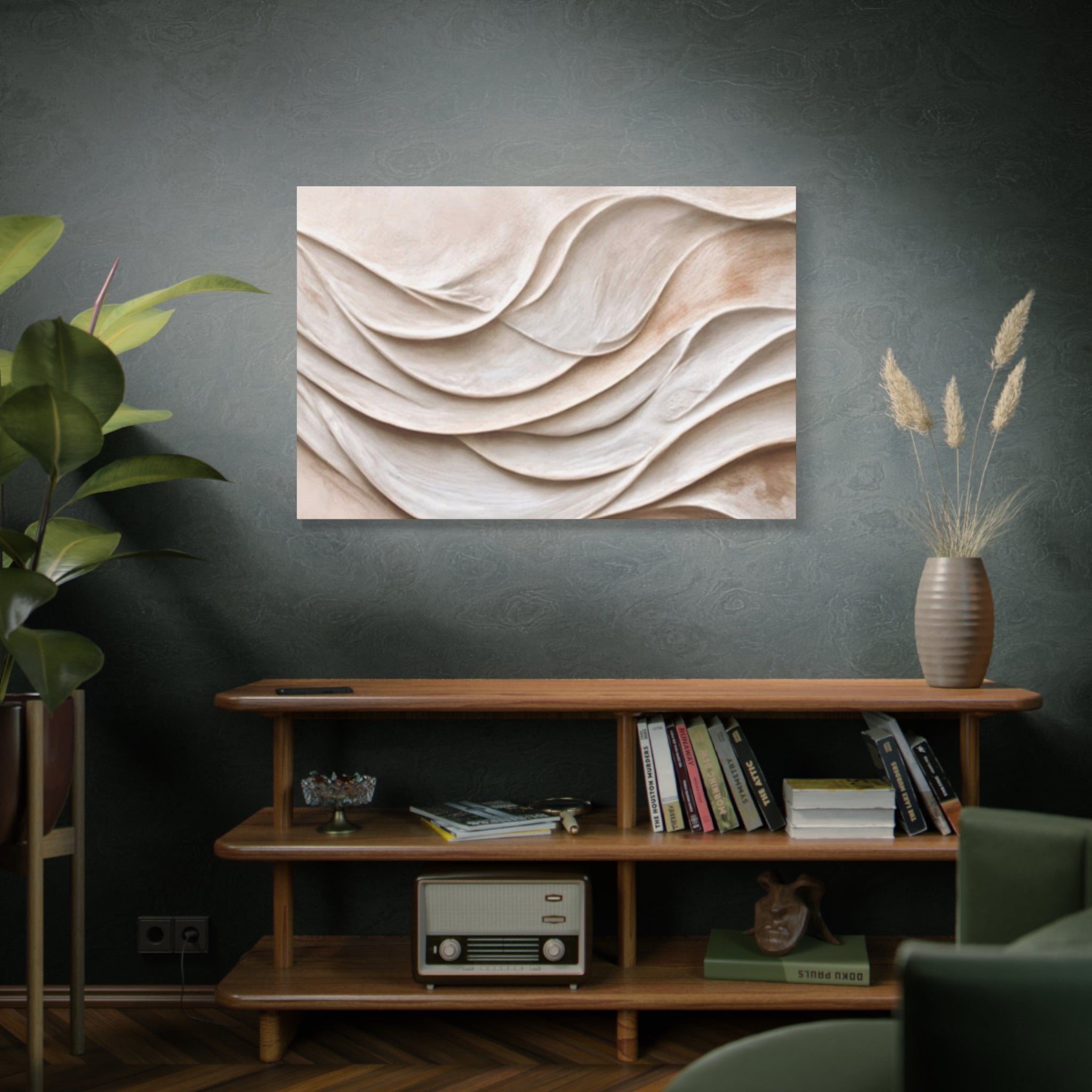 Neutral Abstract Wave Texture Matte Canvas Wall Art