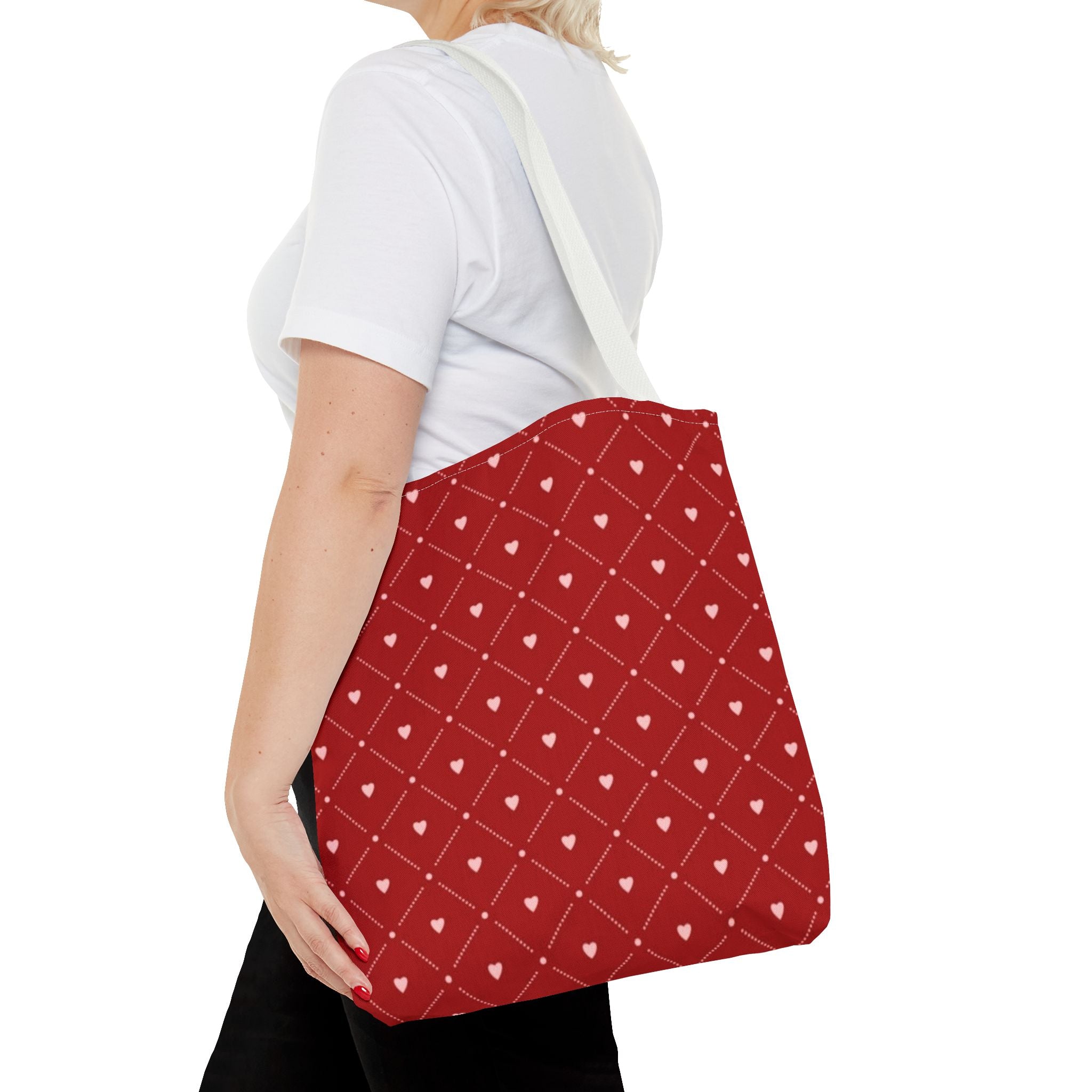 Valentine Red Diamond Heart Tote Bag — All-Over Print Canvas Shopper