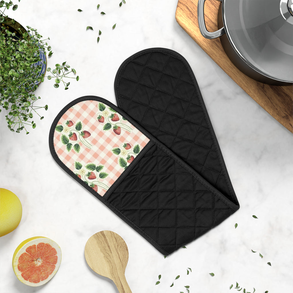 Floral Gingham Oven Mitts - Double Handle Heat-Resistant Pot Holder