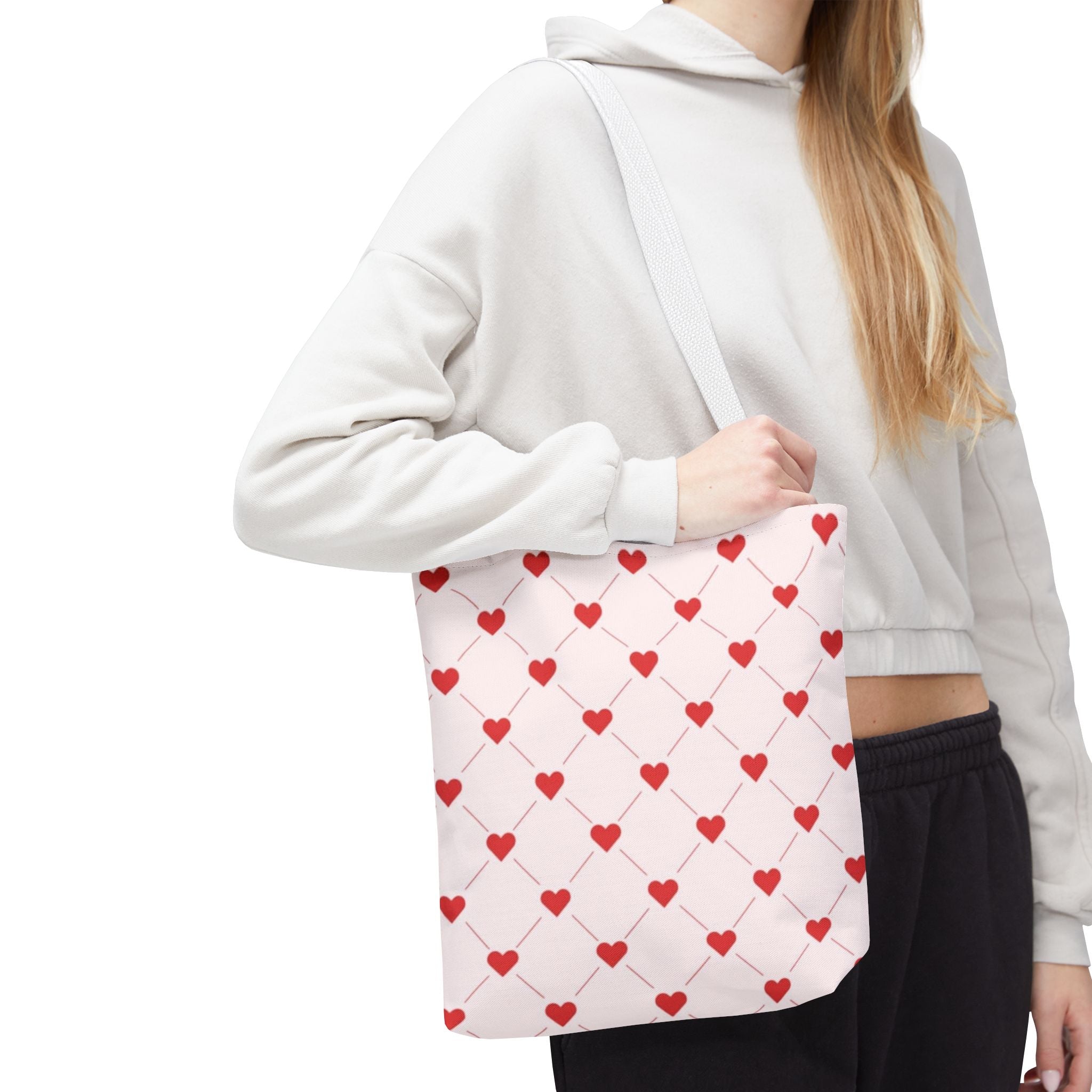 Heart Pattern Tote Bag — Pink Red Valentine Shopper