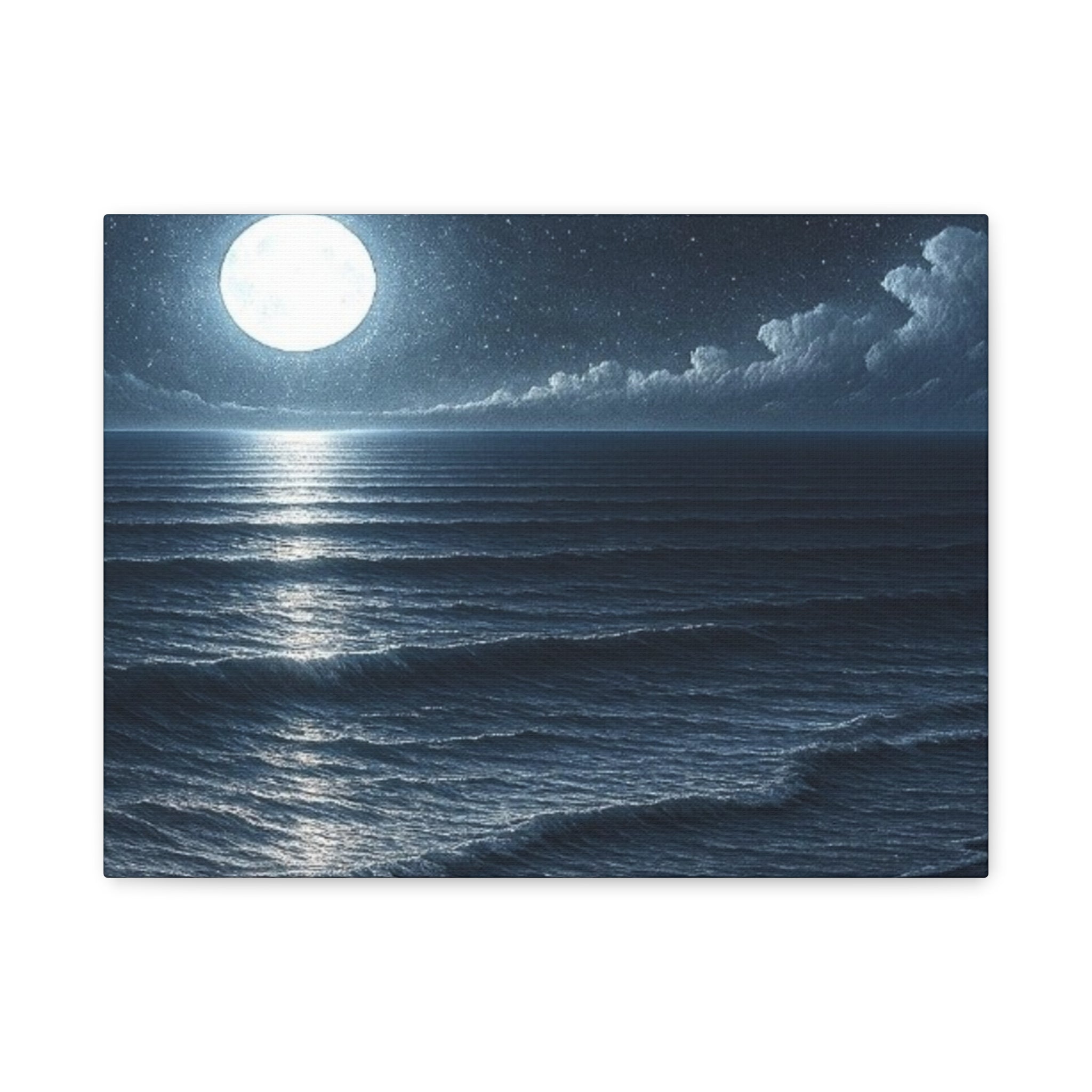 Moonlit Ocean Canvas Wall Art — Serene Night Seascape Matte Stretched Print