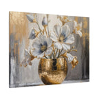 Floral Gold Vase Canvas Print — Elegant White & Blue Flower Wall Art