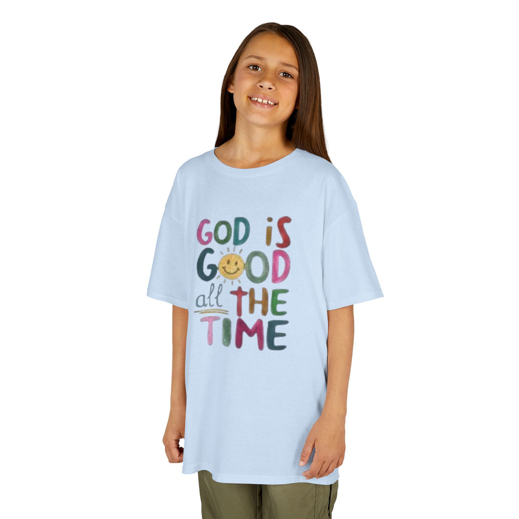 Kids Tee — "God Is Good All The Time" Colorful Faith Graphic