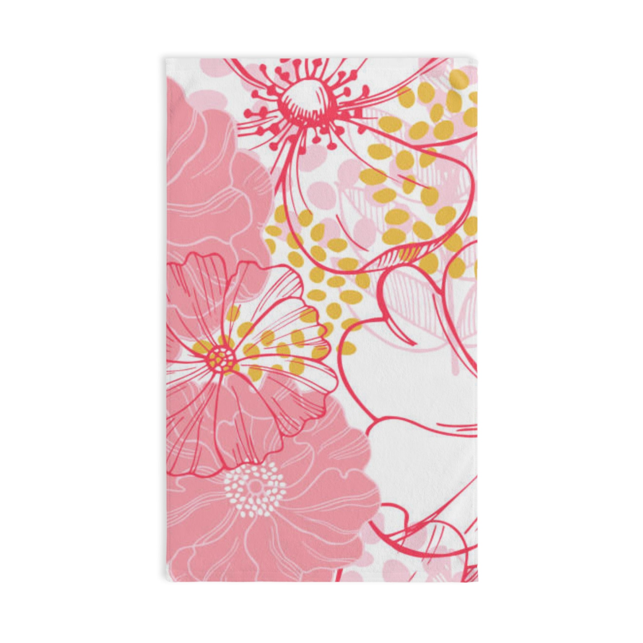 Pink Floral Hand Towel — Modern Botanical Kitchen & Bath Accent
