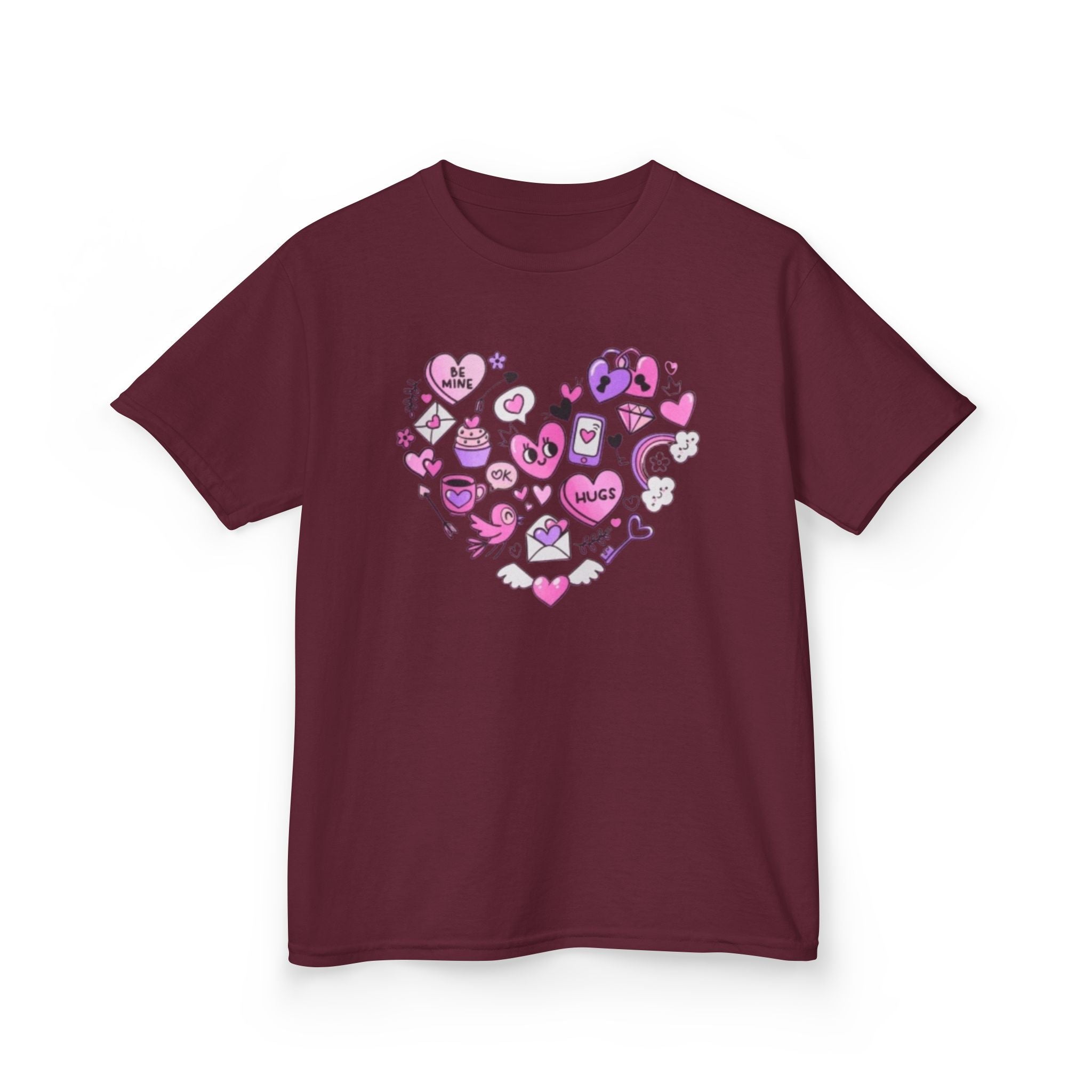 Kids Heart Doodle Tee — Cute Pink Valentine Heart Graphic Shirt