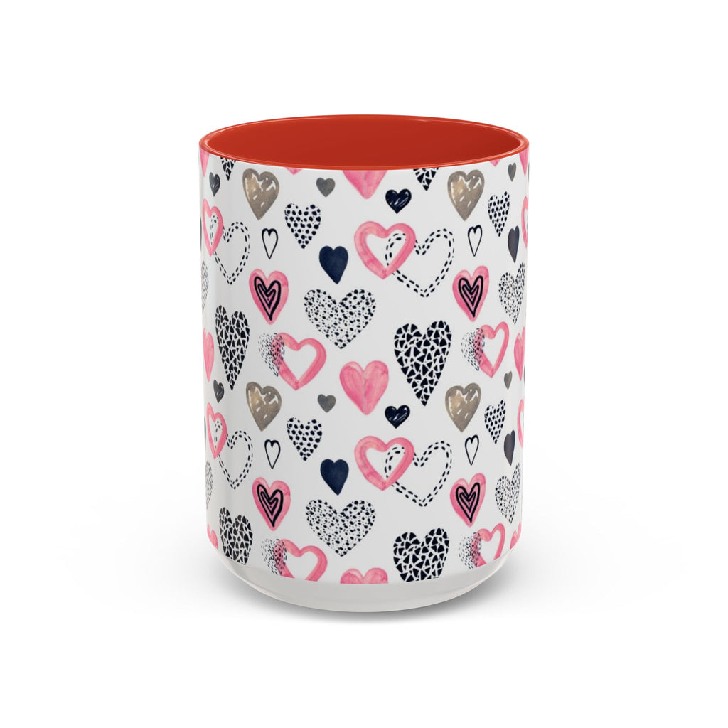 Heart Pattern Accent Coffee Mug — Pink & Navy Love Design (11/15 oz)