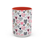 Heart Pattern Accent Coffee Mug — Pink & Navy Love Design (11/15 oz)
