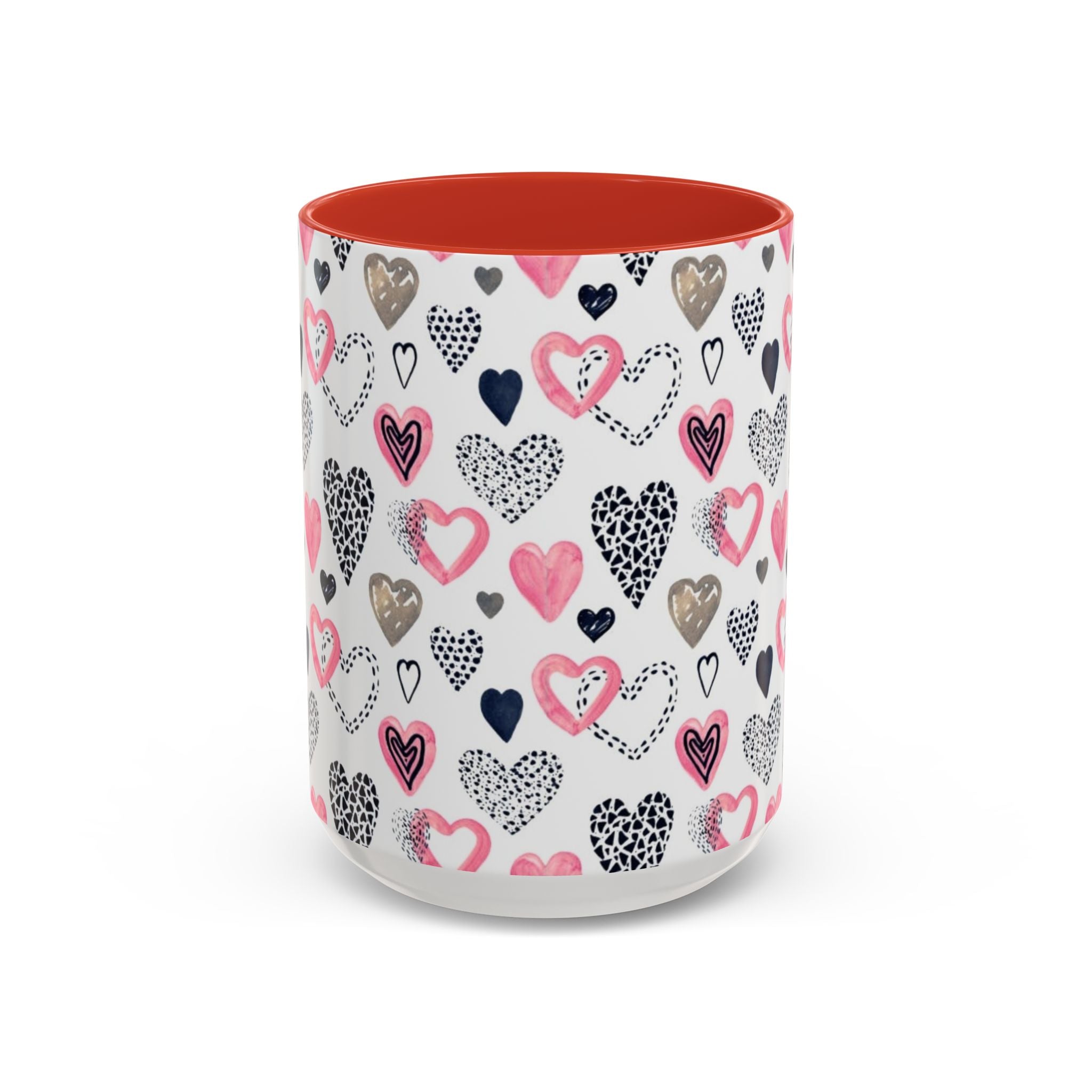Heart Pattern Accent Coffee Mug — Pink & Navy Love Design (11/15 oz)
